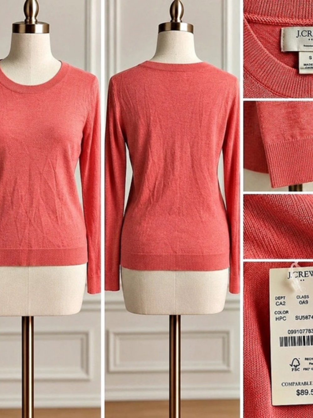 J.CREW Teddie Sweater Cotton Crewneck Coral Pink Size Small